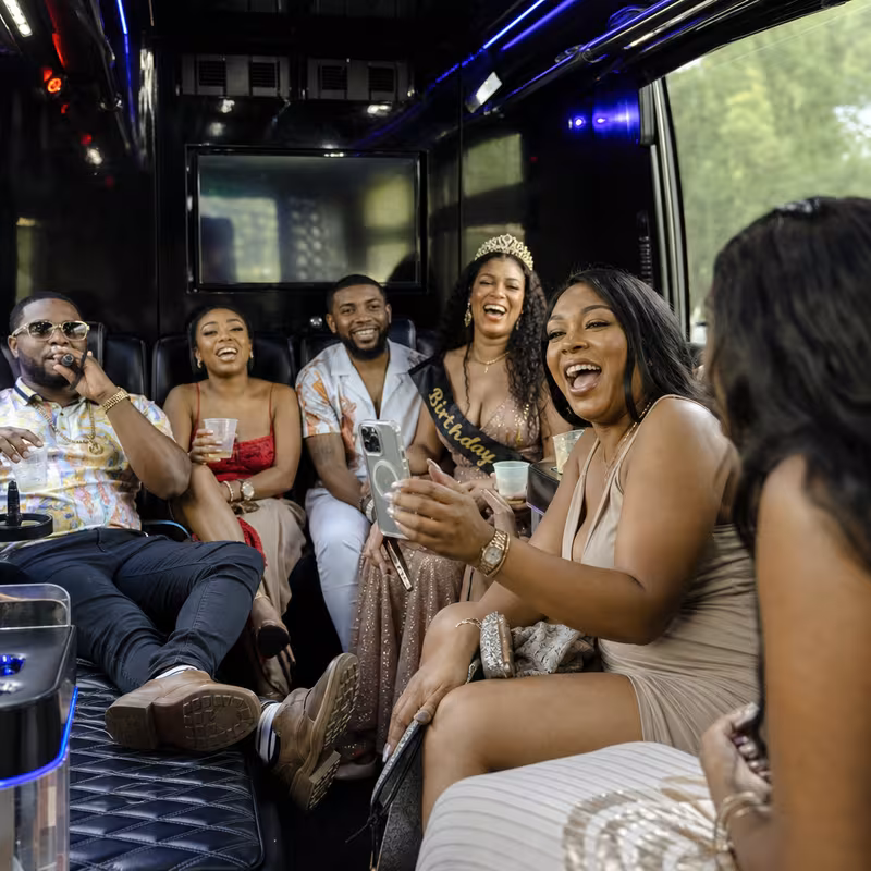 Black Mercedes Sprinter van staged for an Tucson Birthday Transportation group