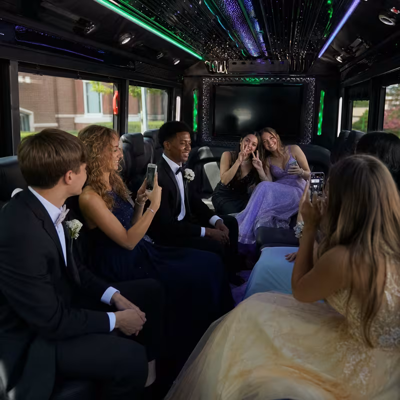 Black Mercedes Sprinter van staged for an Tucson Prom & Homecoming Transportation group