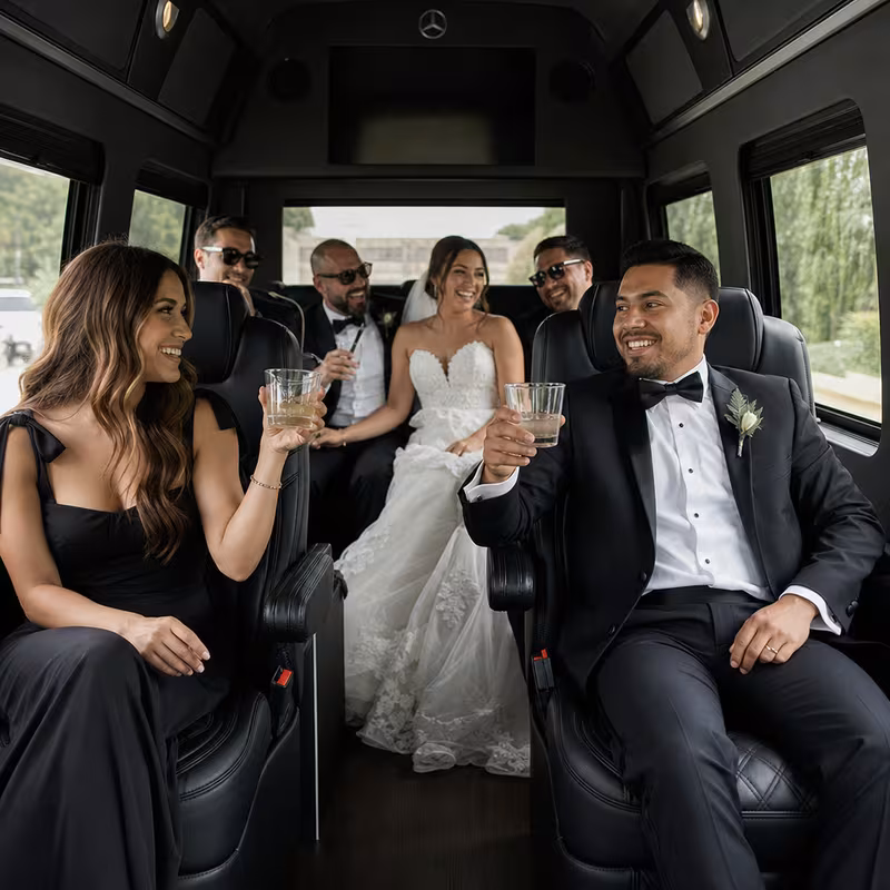Black Mercedes Sprinter van staged for an Tucson Wedding Transportation group